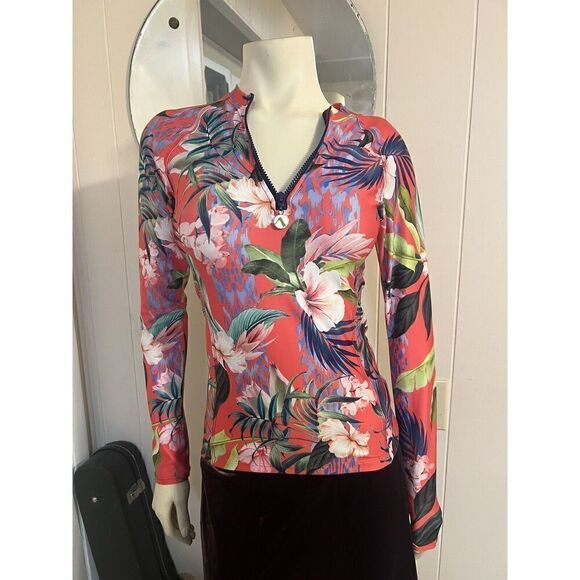 Next By Athena Womens Small Native Palms Tropical Print Surf Rash Guard NWT - Picture 2 of 9